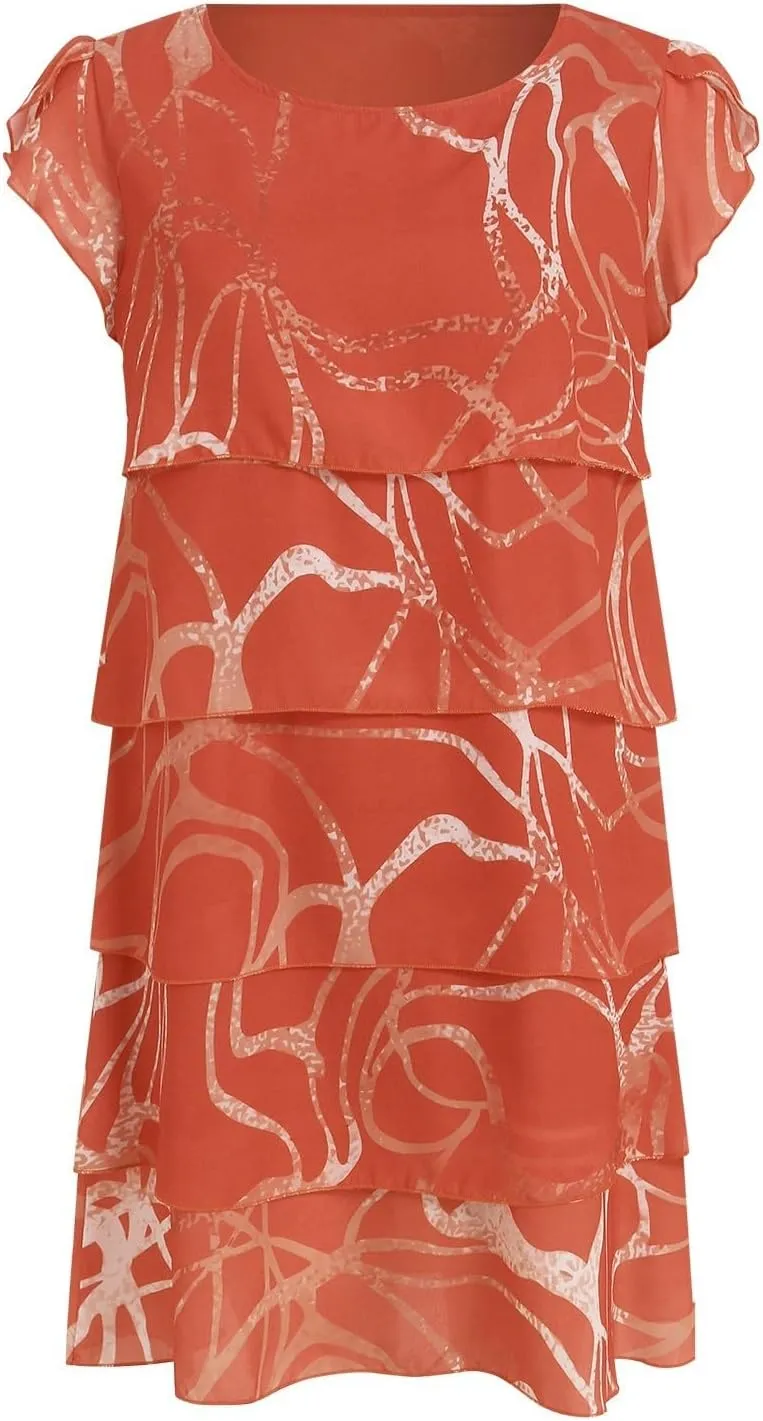 Womens Boho Print Chiffon Dress 2025 Summer Casual Ruffle Short Sleeve Wedding Guest Cocktail Party Dresses