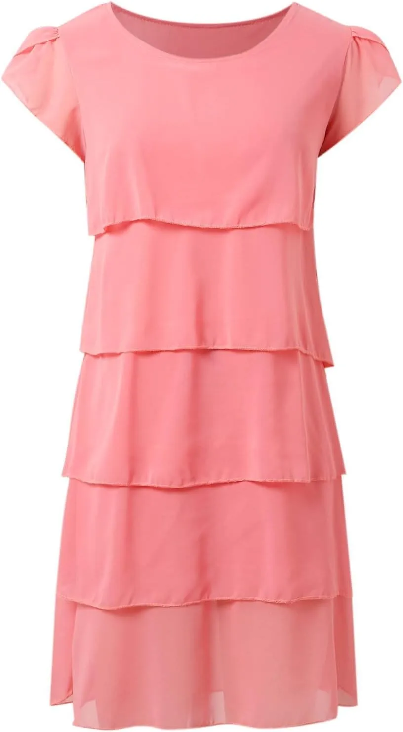 Womens Boho Print Chiffon Dress 2025 Summer Casual Ruffle Short Sleeve Wedding Guest Cocktail Party Dresses