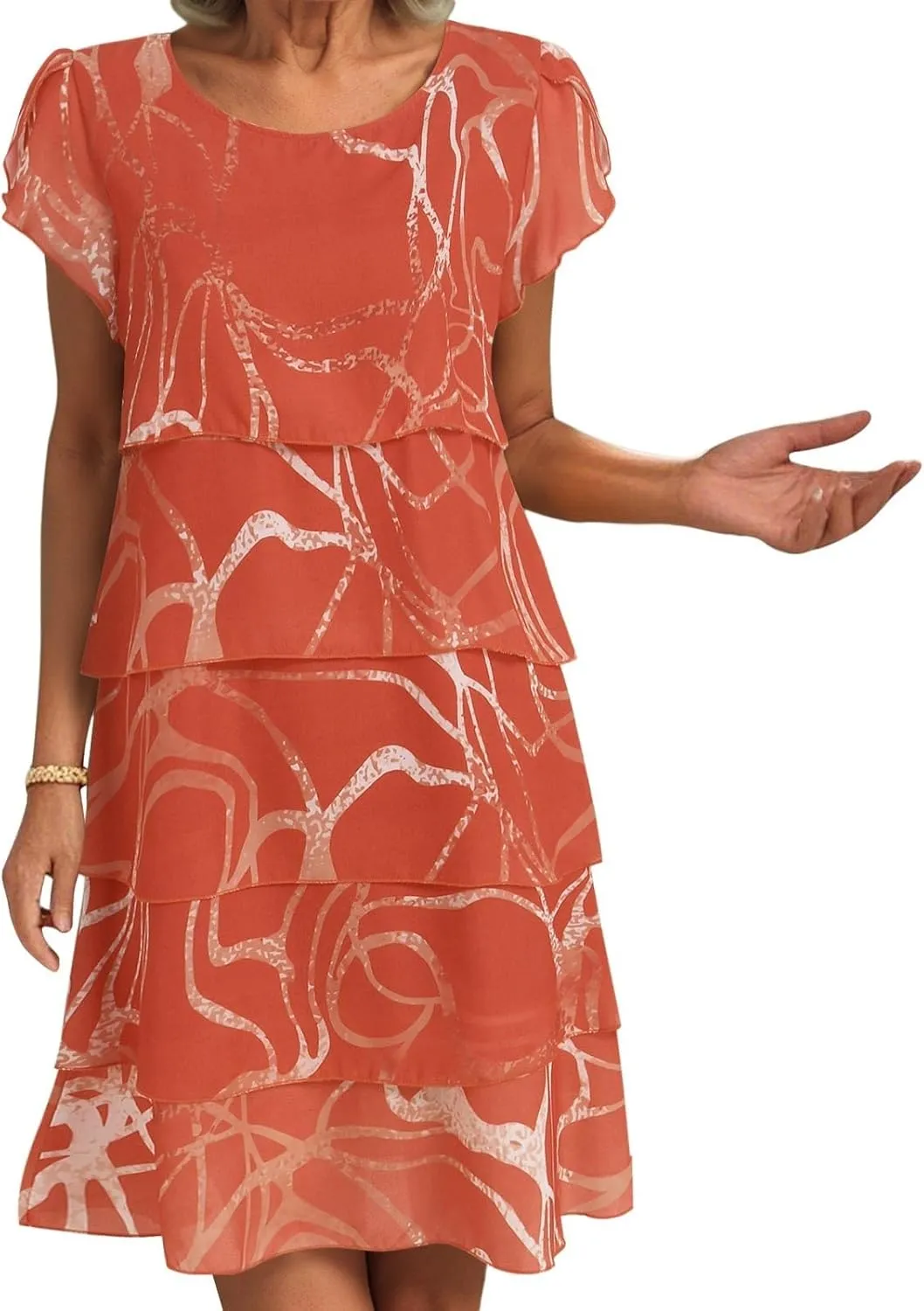 Womens Boho Print Chiffon Dress 2025 Summer Casual Ruffle Short Sleeve Wedding Guest Cocktail Party Dresses