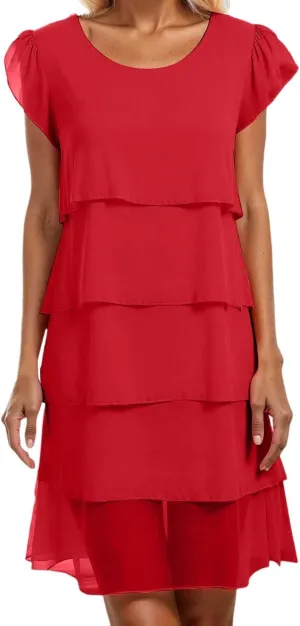 Womens Boho Print Chiffon Dress 2025 Summer Casual Ruffle Short Sleeve Wedding Guest Cocktail Party Dresses