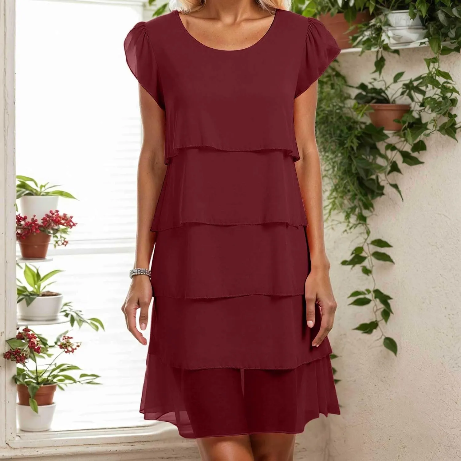 Womens Boho Print Chiffon Dress 2025 Summer Casual Ruffle Short Sleeve Wedding Guest Cocktail Party Dresses