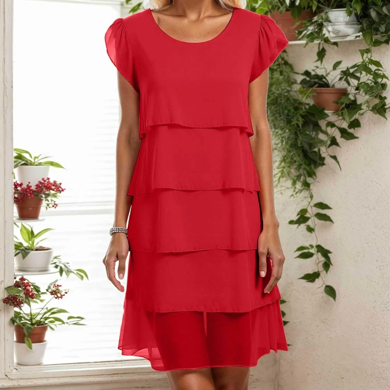 Womens Boho Print Chiffon Dress 2025 Summer Casual Ruffle Short Sleeve Wedding Guest Cocktail Party Dresses