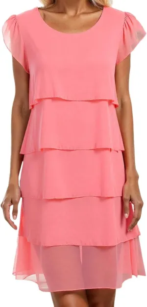 Womens Boho Print Chiffon Dress 2025 Summer Casual Ruffle Short Sleeve Wedding Guest Cocktail Party Dresses