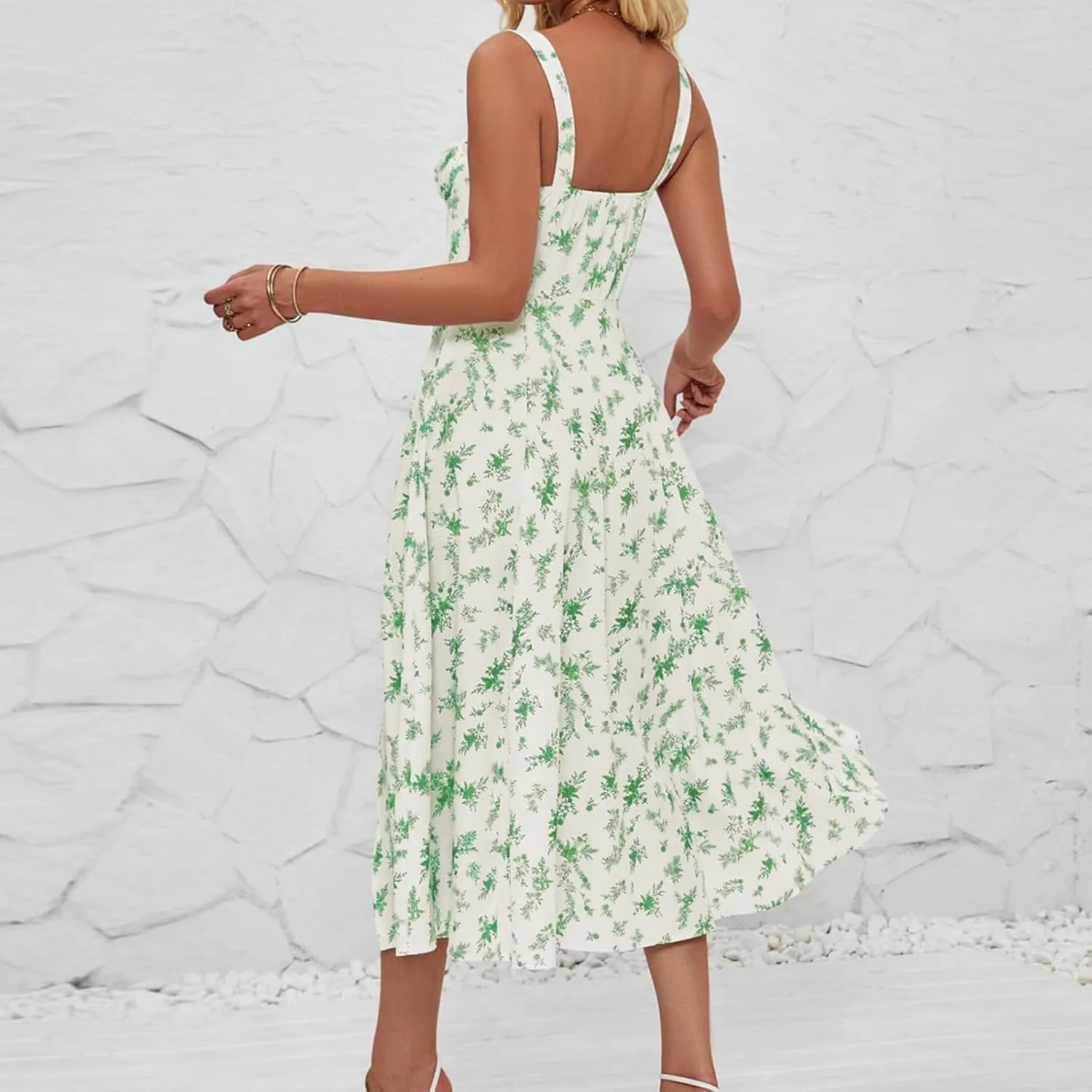 Women's Cami Midi Floral Dress Flowy Sundress Summer Beach Dresses Halter Side Slit Printed Vacation Long Skirts