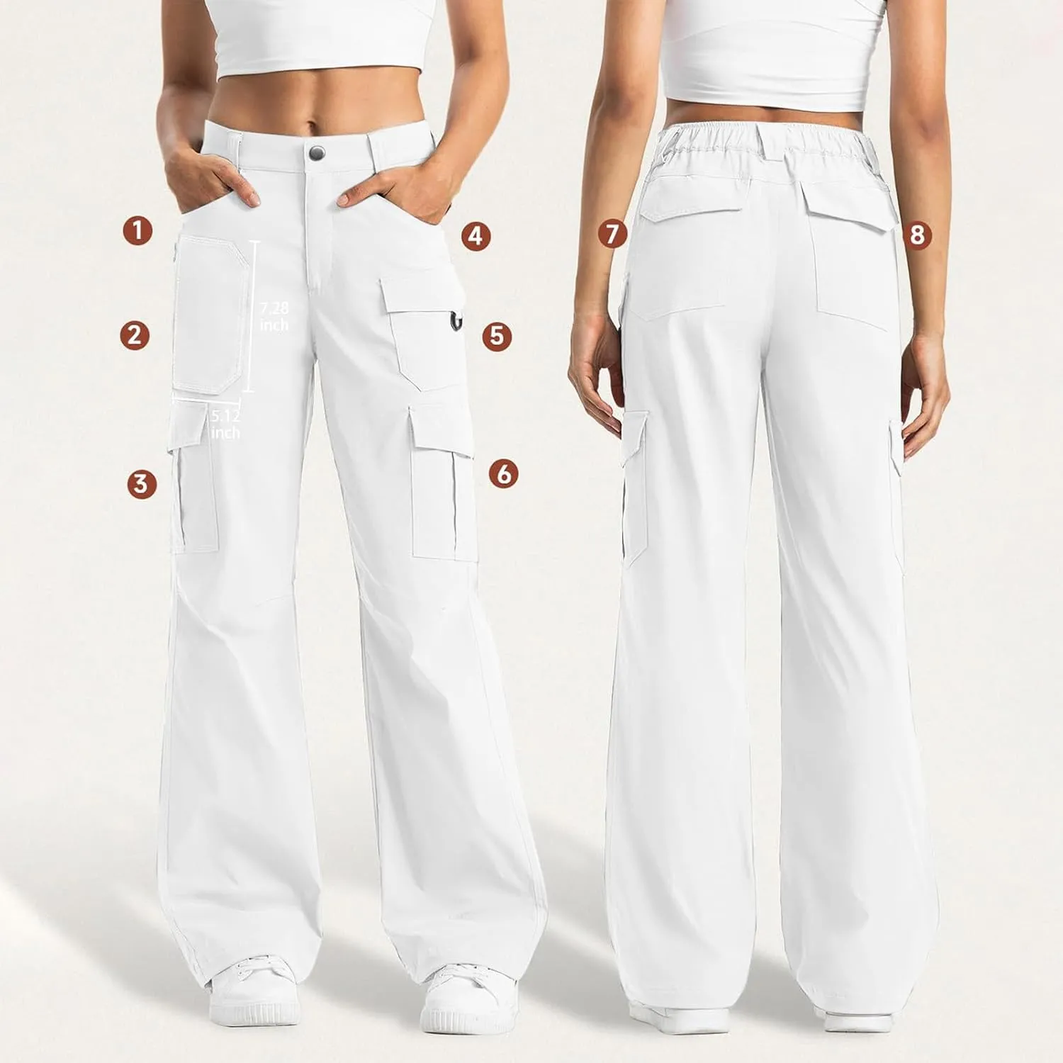 Women's Cargo Pants Casual High Waisted Pants Baggy Stretch Straight Leg Trousers Classic Y2K Pants with Pockets