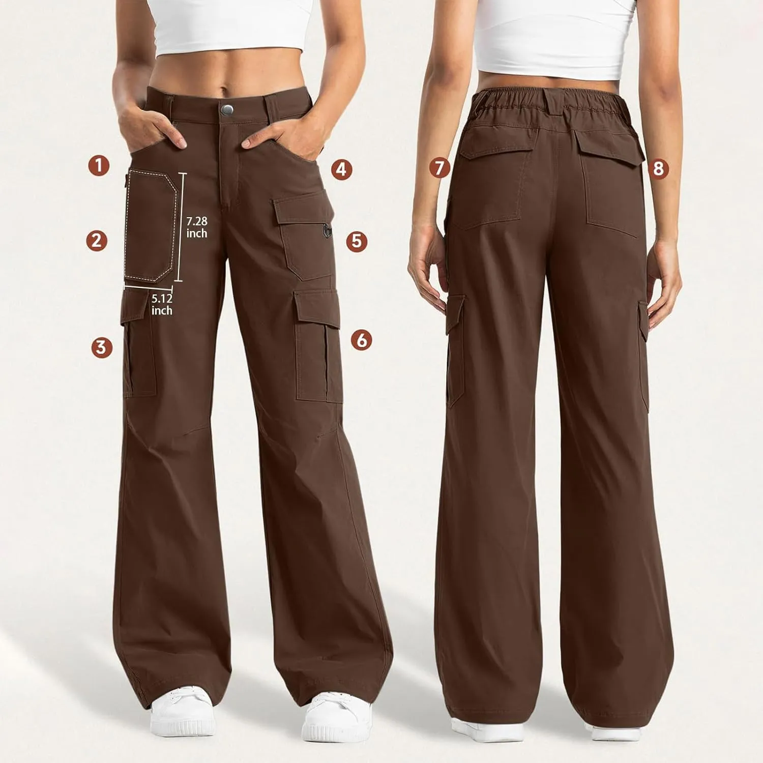Women's Cargo Pants Casual High Waisted Pants Baggy Stretch Straight Leg Trousers Classic Y2K Pants with Pockets