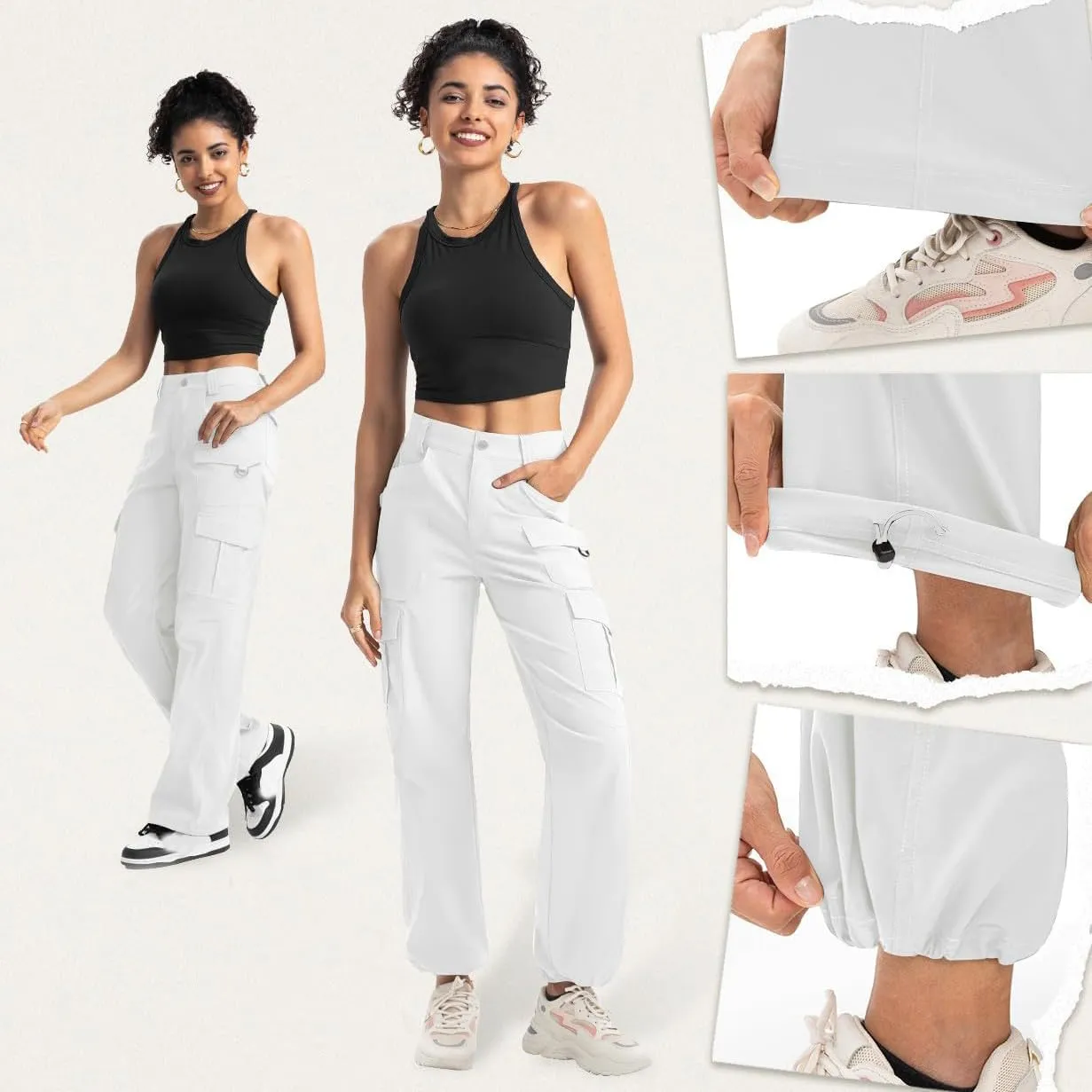 Women's Cargo Pants Casual High Waisted Pants Baggy Stretch Straight Leg Trousers Classic Y2K Pants with Pockets