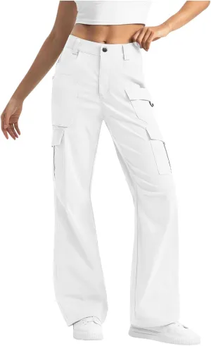 Women's Cargo Pants Casual High Waisted Pants Baggy Stretch Straight Leg Trousers Classic Y2K Pants with Pockets