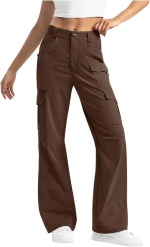 Women's Cargo Pants Casual High Waisted Pants Baggy Stretch Straight Leg Trousers Classic Y2K Pants with Pockets