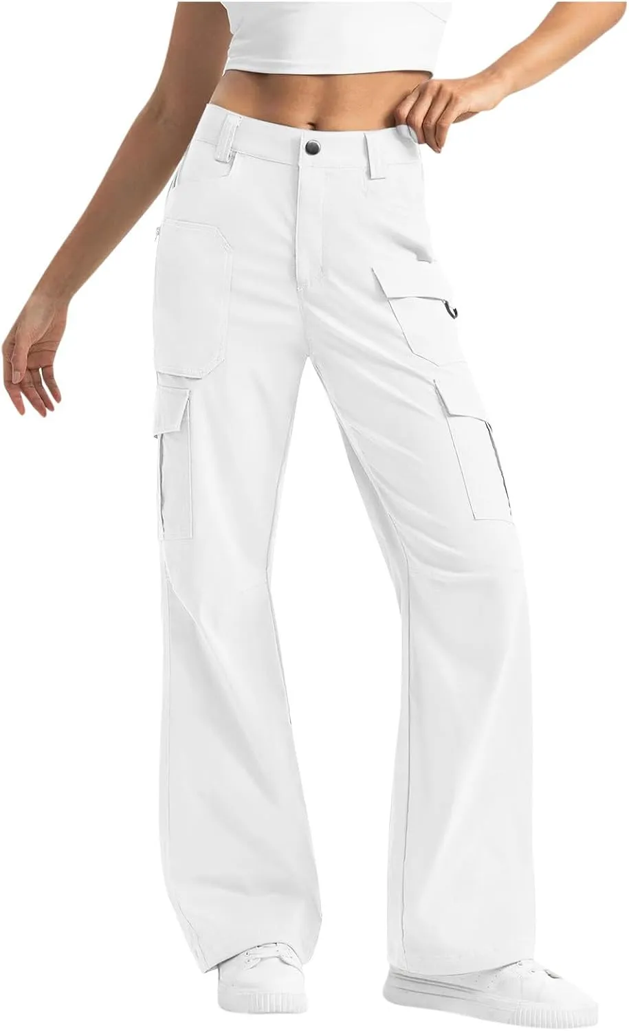 Women's Cargo Pants Casual High Waisted Pants Baggy Stretch Straight Leg Trousers Classic Y2K Pants with Pockets