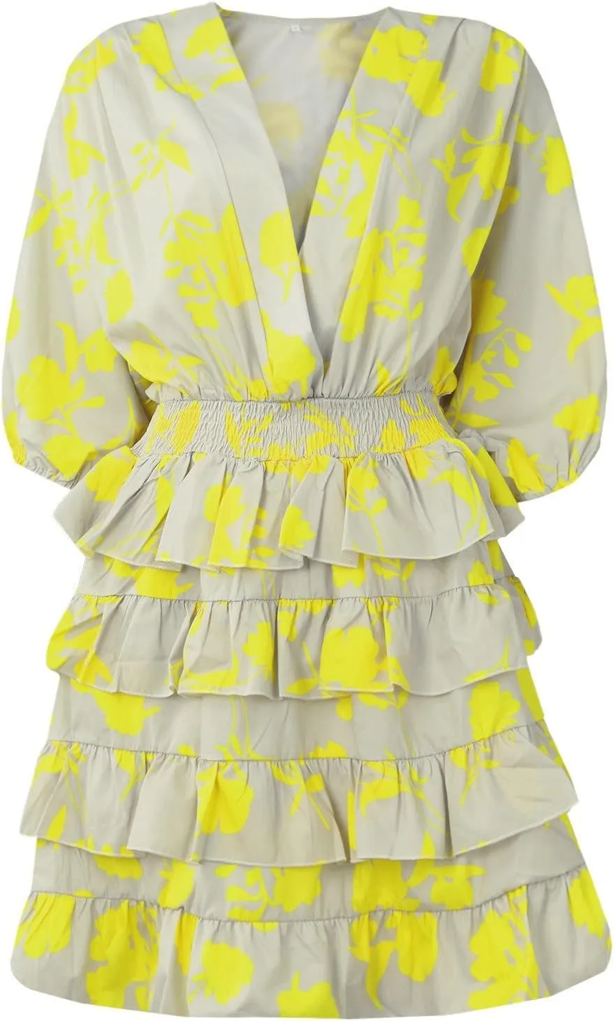 Women's Casual Dresses Summer Loose Trendy Short Sleeve V-Neck Floral Print Vacation Boho Midi Dress