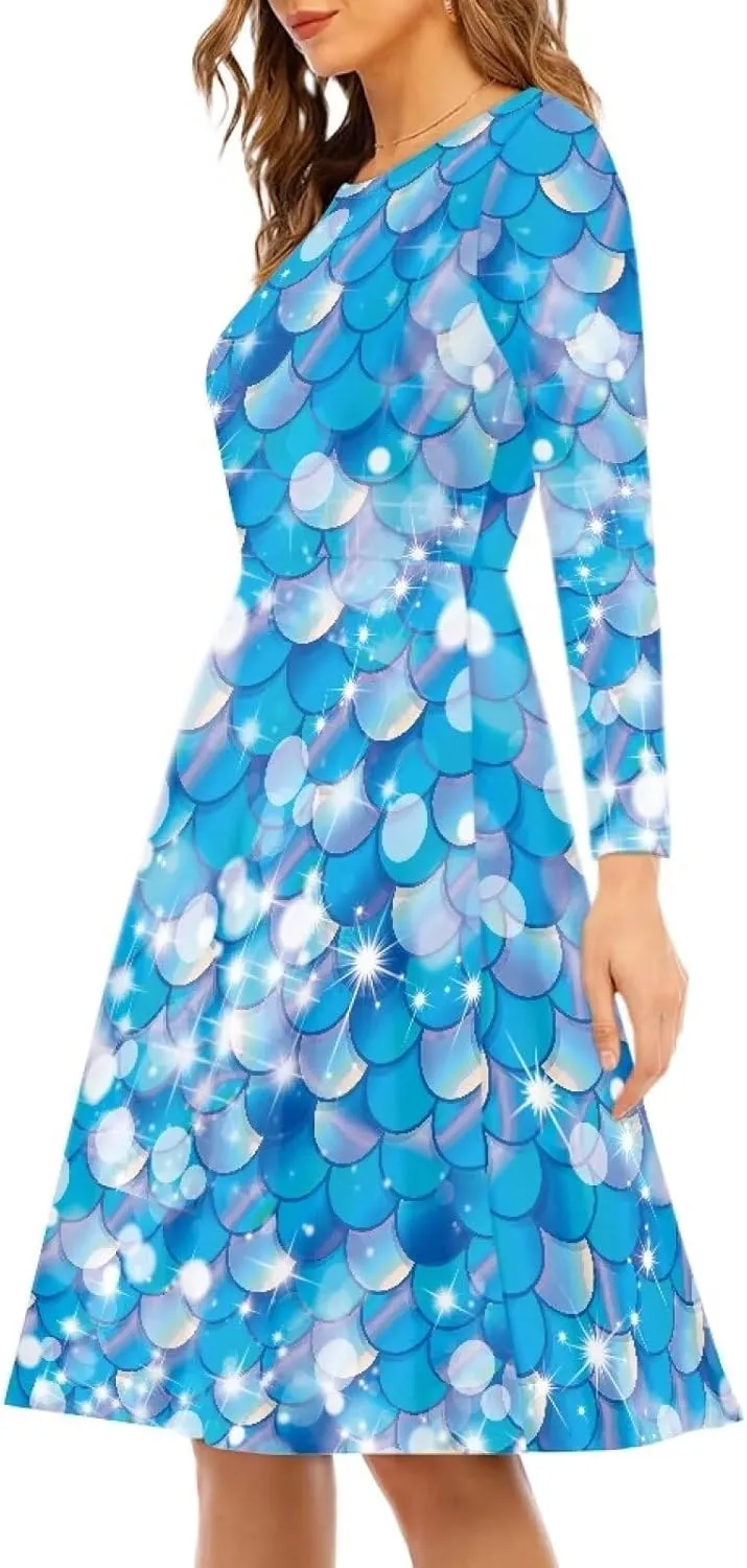 Womens Casual Fall Dresses Long Sleeve Round Neck Loose Flowy Oversized Swing Dress Lightweight Nightgowns S-4XL