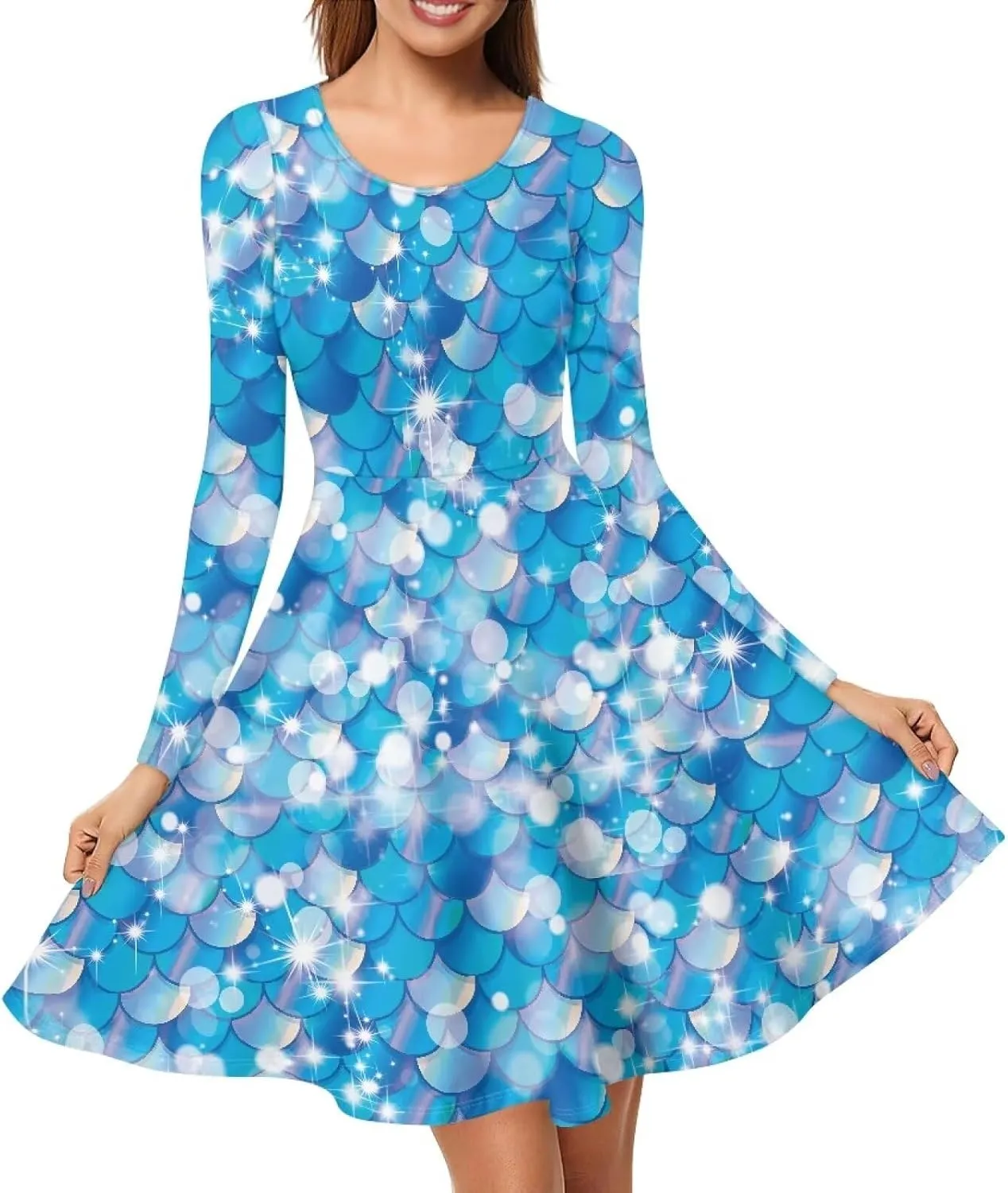 Womens Casual Fall Dresses Long Sleeve Round Neck Loose Flowy Oversized Swing Dress Lightweight Nightgowns S-4XL