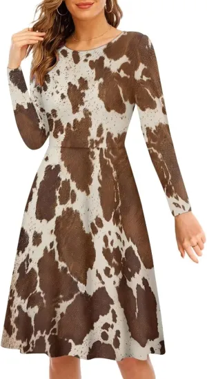 Womens Casual Fall Dresses Long Sleeve Round Neck Loose Flowy Oversized Swing Dress Lightweight Nightgowns S-4XL