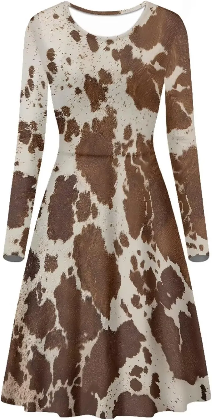 Womens Casual Fall Dresses Long Sleeve Round Neck Loose Flowy Oversized Swing Dress Lightweight Nightgowns S-4XL