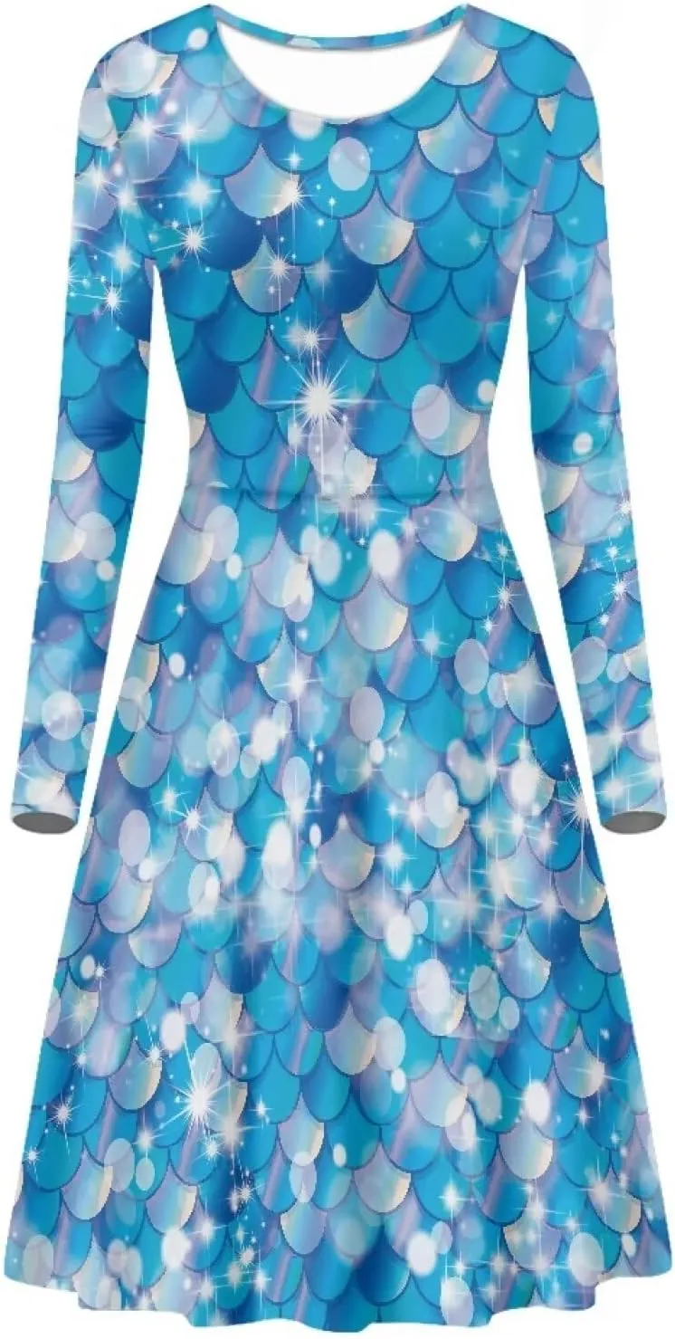 Womens Casual Fall Dresses Long Sleeve Round Neck Loose Flowy Oversized Swing Dress Lightweight Nightgowns S-4XL