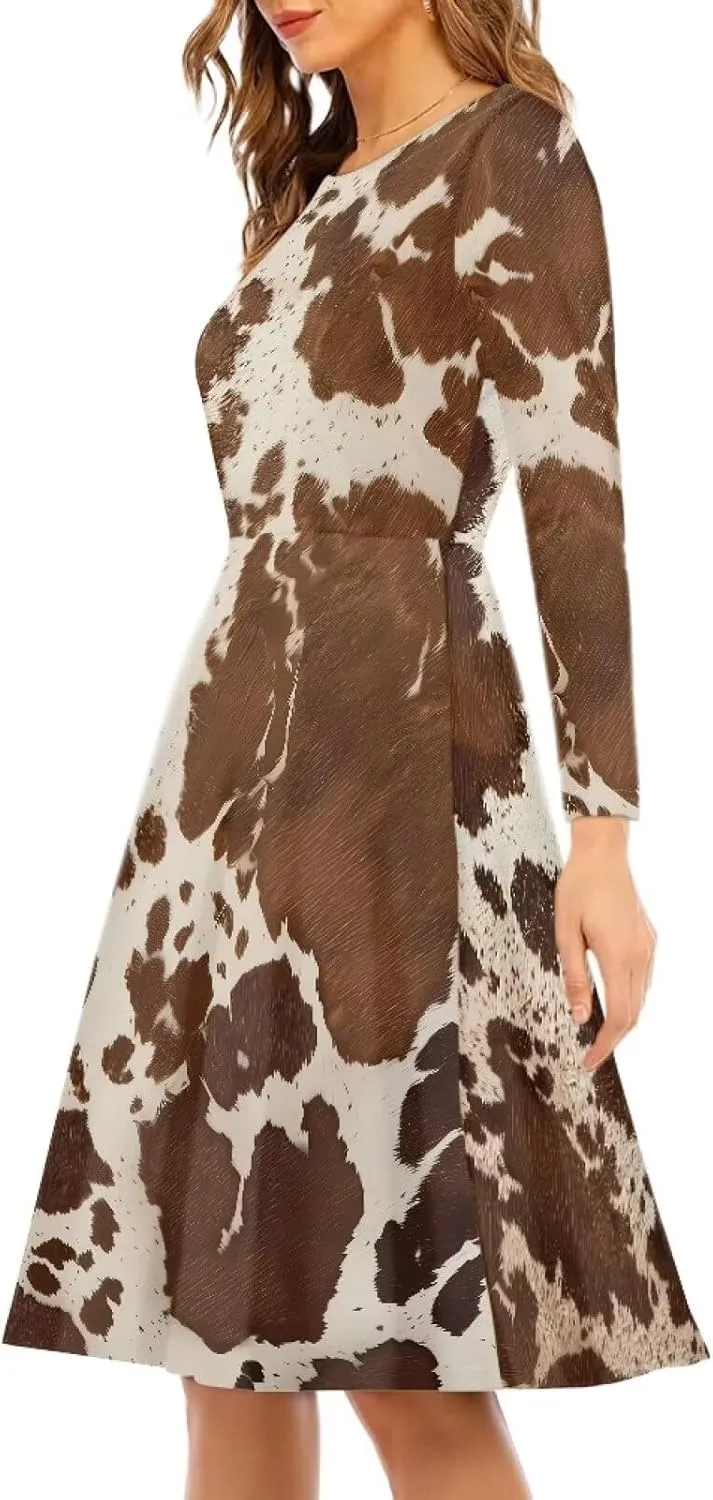 Womens Casual Fall Dresses Long Sleeve Round Neck Loose Flowy Oversized Swing Dress Lightweight Nightgowns S-4XL