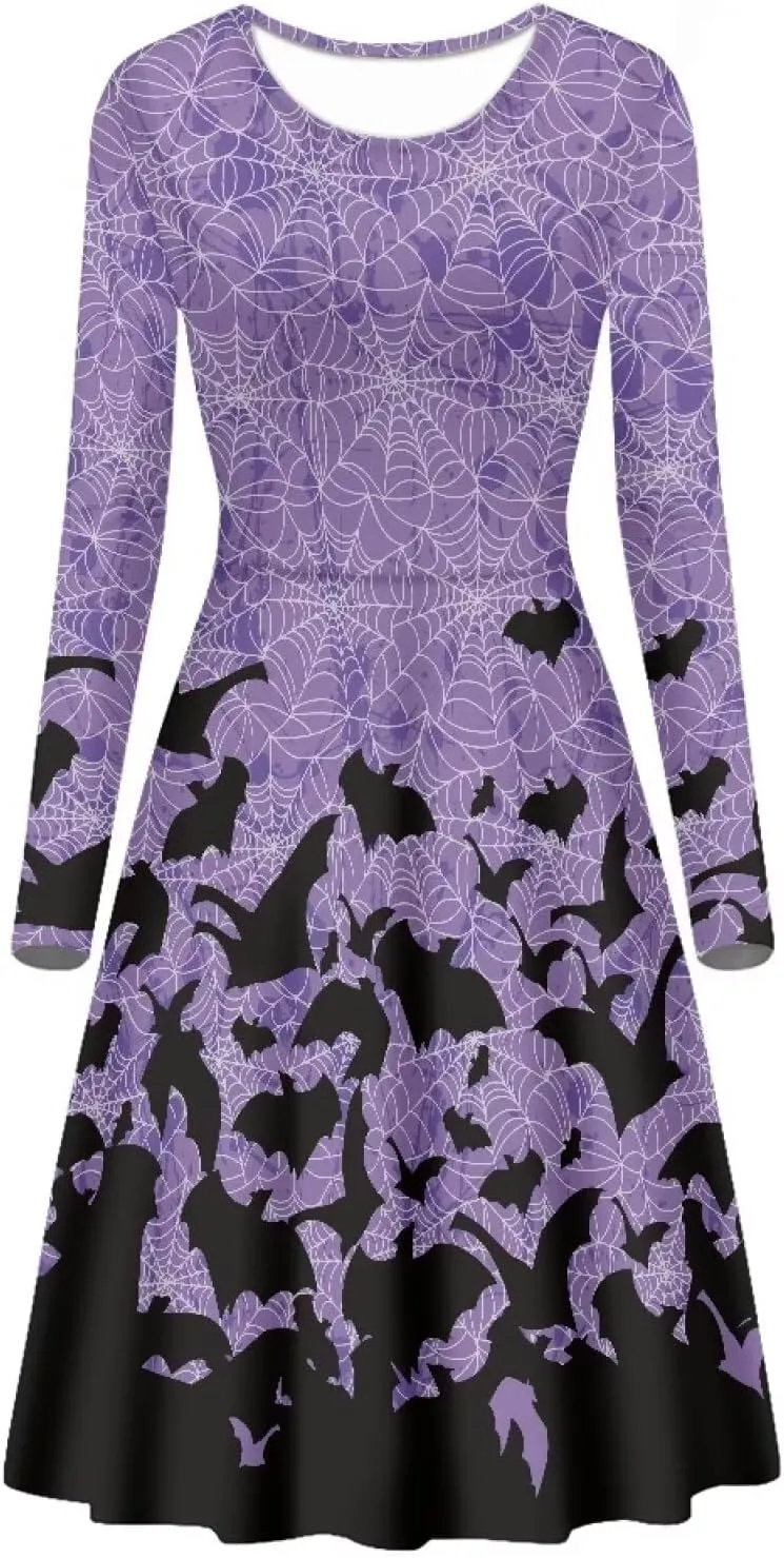 Womens Casual Fall Dresses Long Sleeve Round Neck Loose Flowy Oversized Swing Dress Lightweight Nightgowns S-4XL