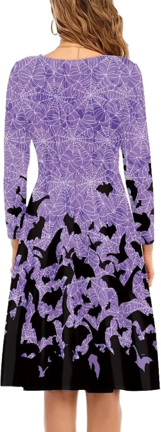 Womens Casual Fall Dresses Long Sleeve Round Neck Loose Flowy Oversized Swing Dress Lightweight Nightgowns S-4XL