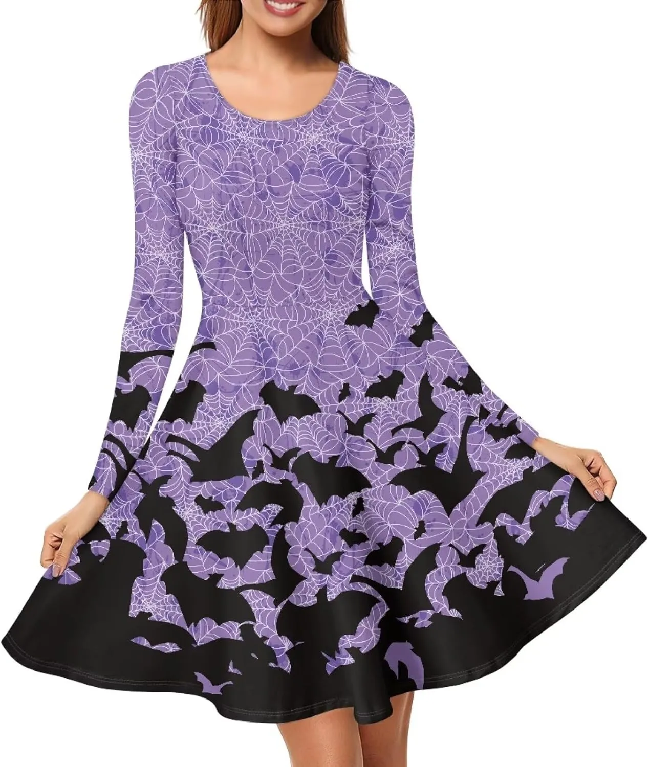 Womens Casual Fall Dresses Long Sleeve Round Neck Loose Flowy Oversized Swing Dress Lightweight Nightgowns S-4XL