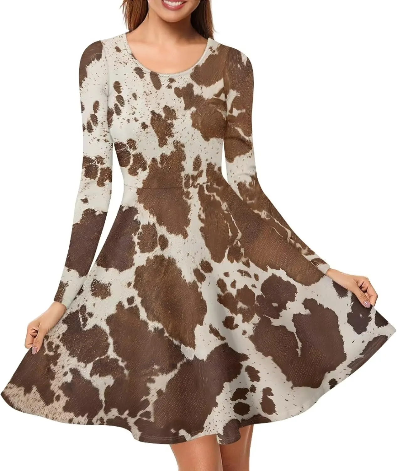 Womens Casual Fall Dresses Long Sleeve Round Neck Loose Flowy Oversized Swing Dress Lightweight Nightgowns S-4XL