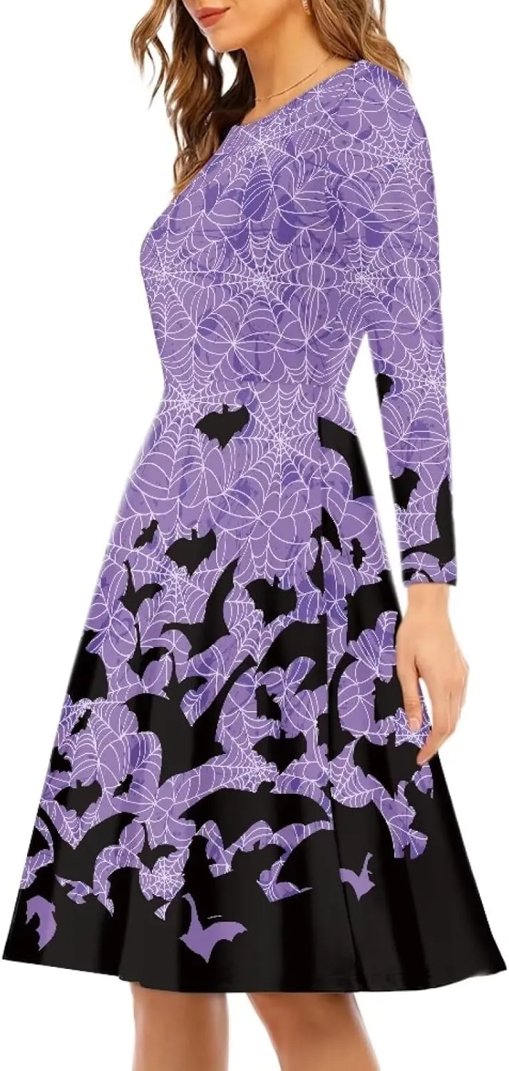 Womens Casual Fall Dresses Long Sleeve Round Neck Loose Flowy Oversized Swing Dress Lightweight Nightgowns S-4XL
