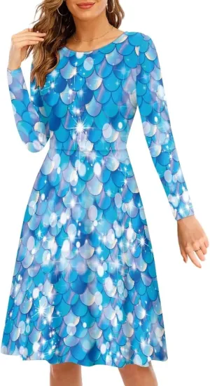 Womens Casual Fall Dresses Long Sleeve Round Neck Loose Flowy Oversized Swing Dress Lightweight Nightgowns S-4XL