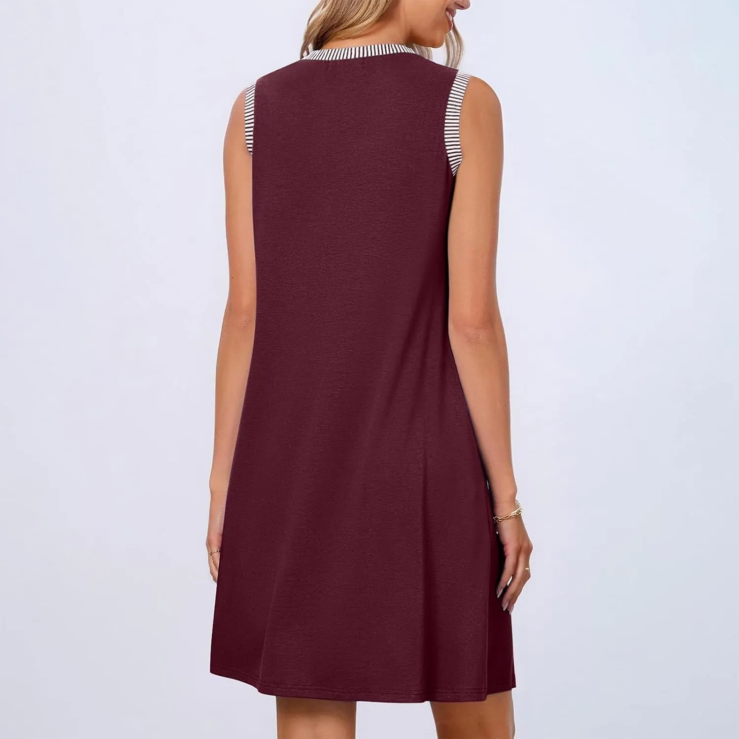 Women's Casual Sleeveless Mini Sundress Trendy Summer Spring Crewneck Tshirt Dresses Tank Loose Beach Short Dresses