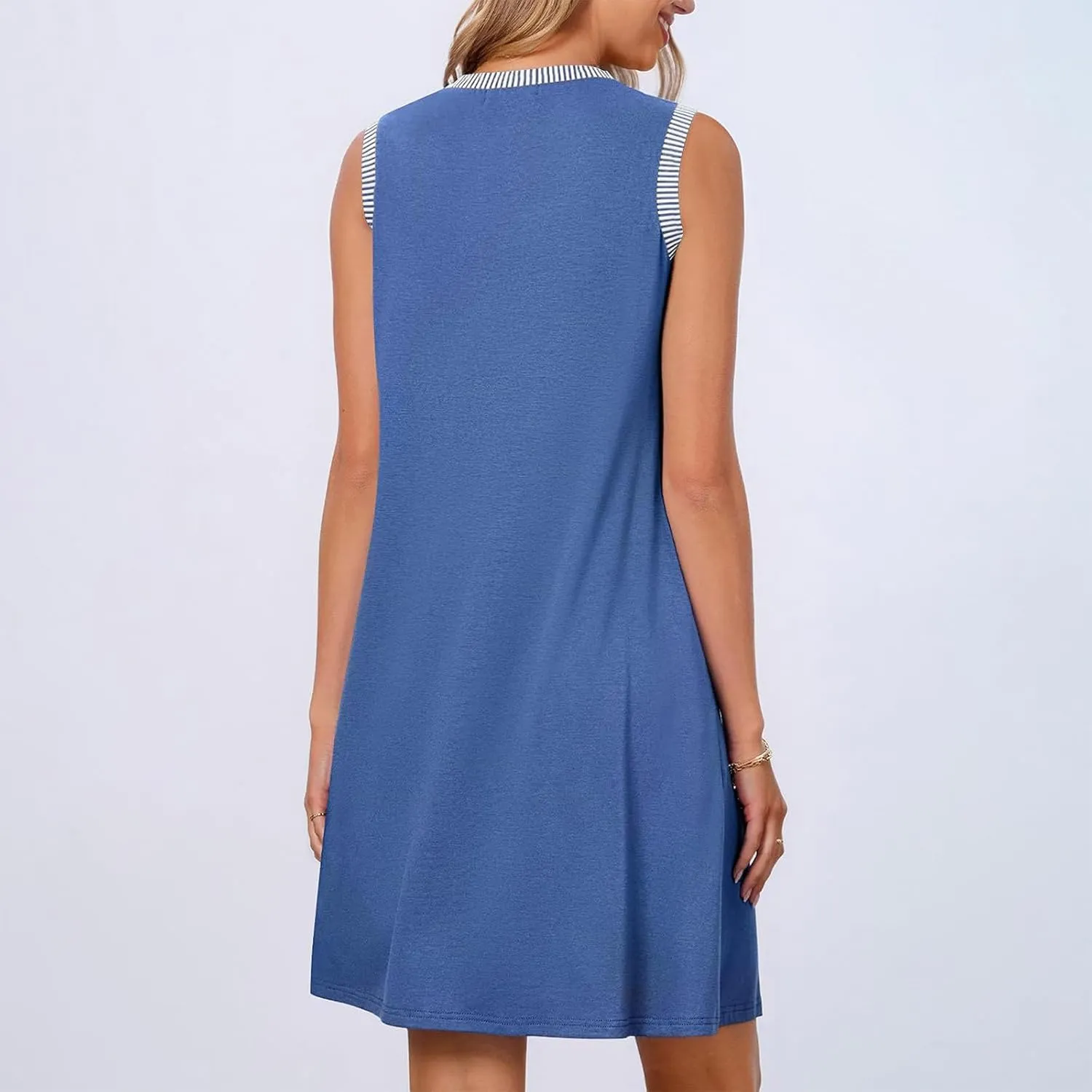 Women's Casual Sleeveless Mini Sundress Trendy Summer Spring Crewneck Tshirt Dresses Tank Loose Beach Short Dresses