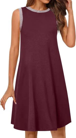 Women's Casual Sleeveless Mini Sundress Trendy Summer Spring Crewneck Tshirt Dresses Tank Loose Beach Short Dresses