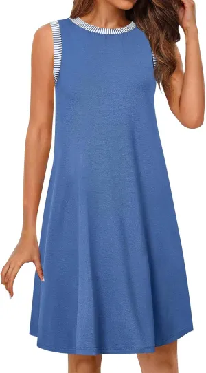 Women's Casual Sleeveless Mini Sundress Trendy Summer Spring Crewneck Tshirt Dresses Tank Loose Beach Short Dresses