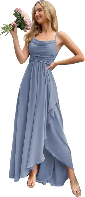 Women's Chiffon Bridesmaid Dresses for Wedding Long Formal Evening Prom Gown with Slit Side AR079