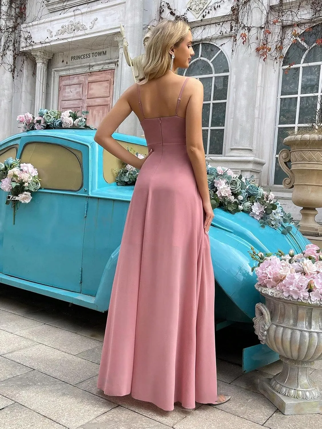 Women's Chiffon Bridesmaid Dresses for Wedding Long Formal Evening Prom Gown with Slit Side AR079