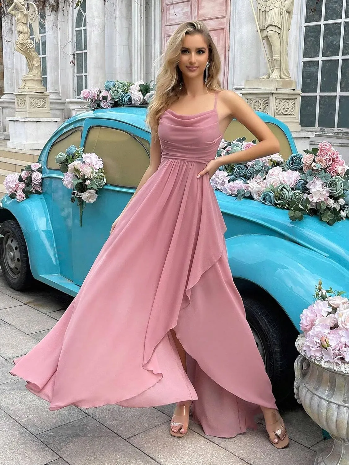 Women's Chiffon Bridesmaid Dresses for Wedding Long Formal Evening Prom Gown with Slit Side AR079