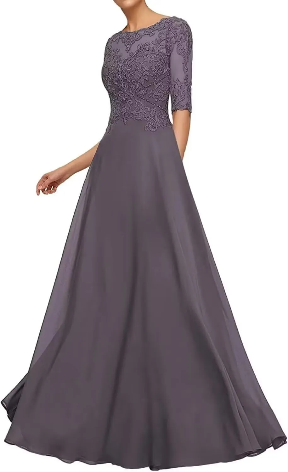 Women's Chiffon Mother of The Bride Dresses for Wedding with Lace Appliques A-Line Groom Dress Formal Party Gowns