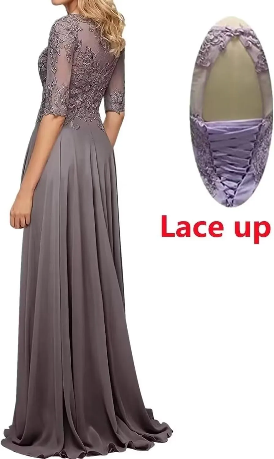 Women's Chiffon Mother of The Bride Dresses for Wedding with Lace Appliques A-Line Groom Dress Formal Party Gowns