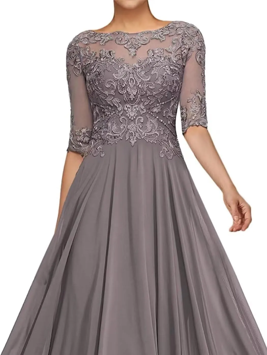 Women's Chiffon Mother of The Bride Dresses for Wedding with Lace Appliques A-Line Groom Dress Formal Party Gowns