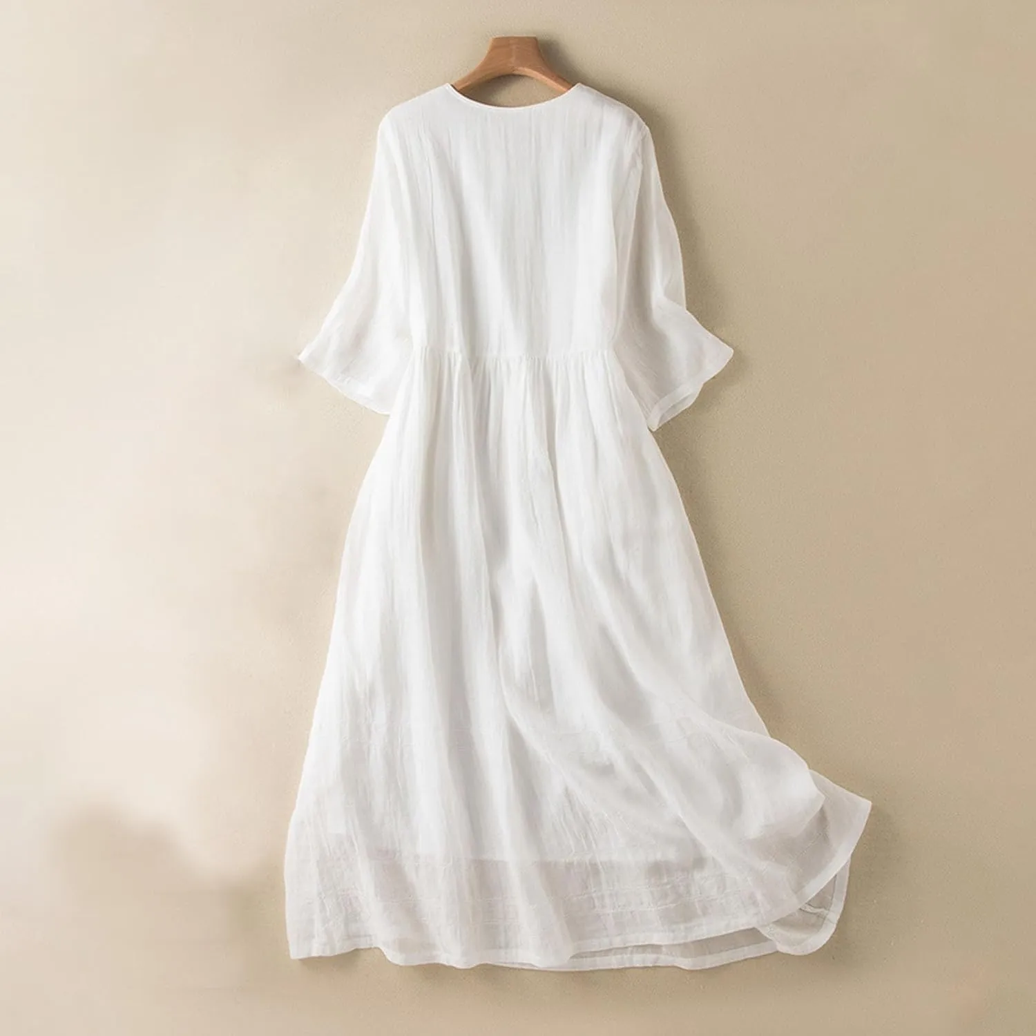 Women's Cotton Linen Dresses 2024 Summer Dressy Casual Half Sleeve Maxi Dresses Trendy Summer Vacation Outifts