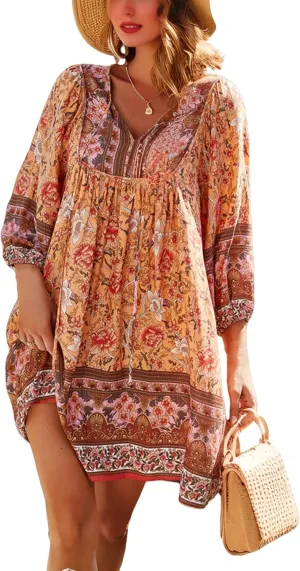 Womens Dress V Neck Long Sleeve Oversized Casual Cute Short Dresses Ladies Beach Sundresses