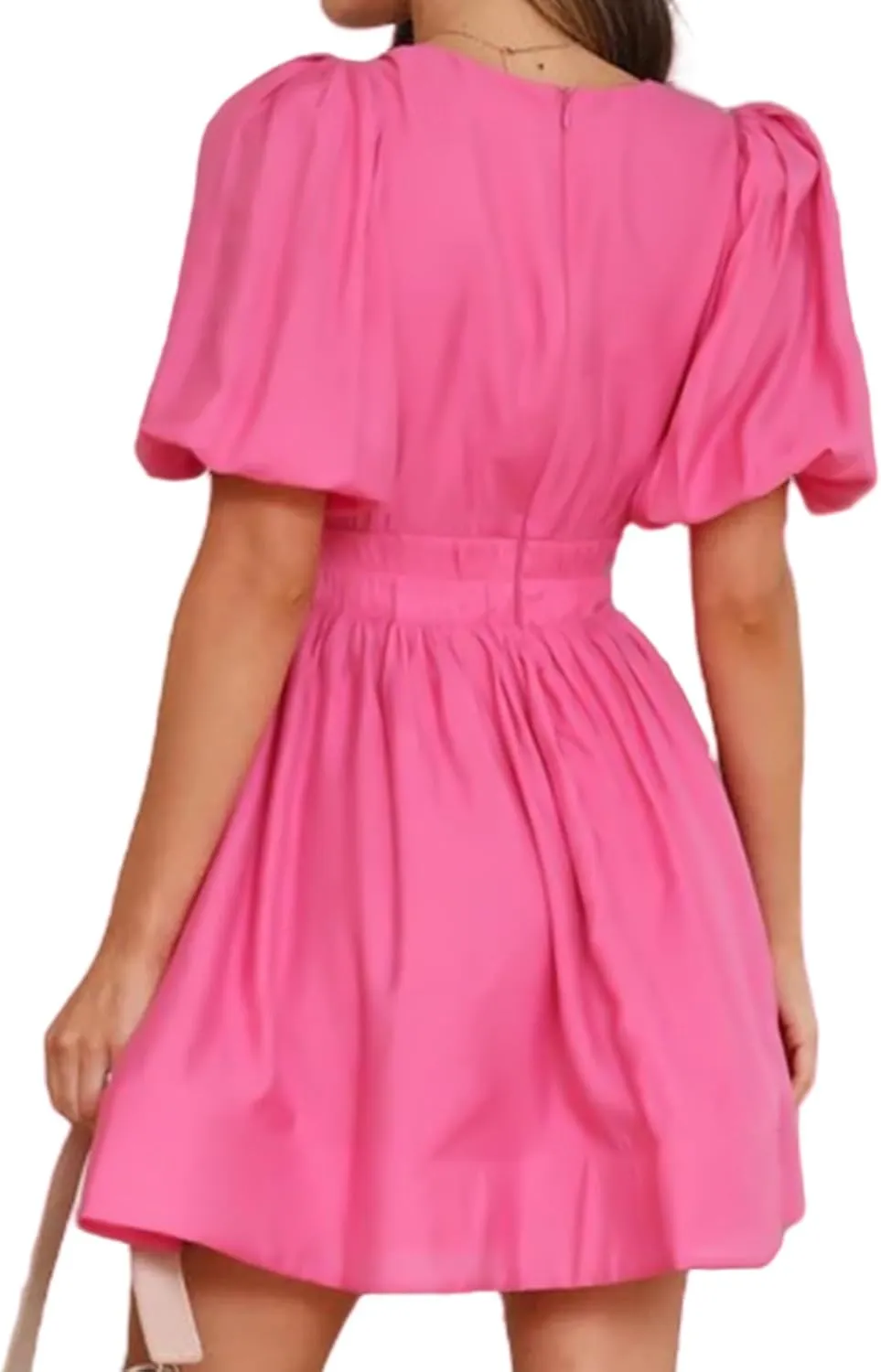 Womens Dresses Sexy Sundress Puff Sleeve Deep V Neck Mini Dress Ruffle Pleated Waist Dresses Summer Dress 2025