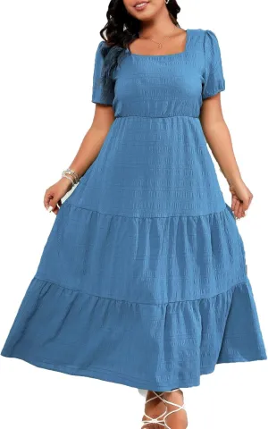 Womens Dresses Short Sleeve Dresses for Women Boat Neck Maxi Long Midi Flowy Fall Summer Dresses 2025