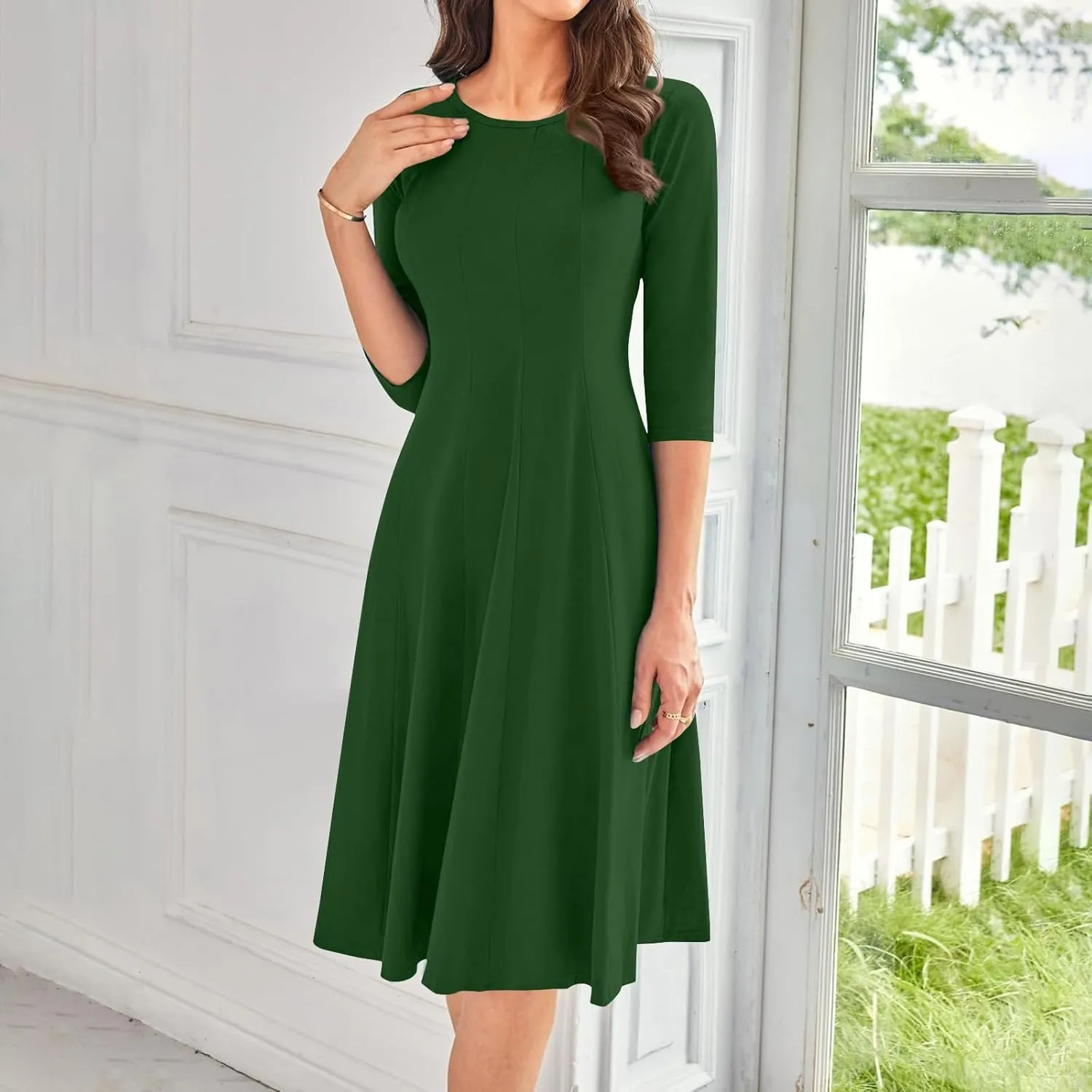 Womens Fall Fashion 2024 Elegant Dresses for Women Pleated Midi A Line Dress Semi Formal