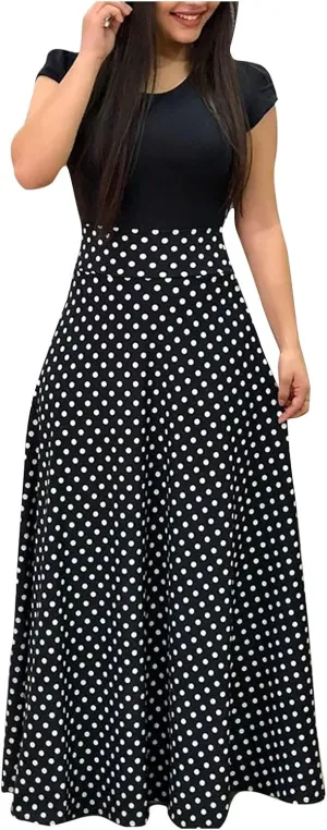 Womens Fashion Casual Floral Printed Maxi Dress Short Sleeve Party Long Max Dress