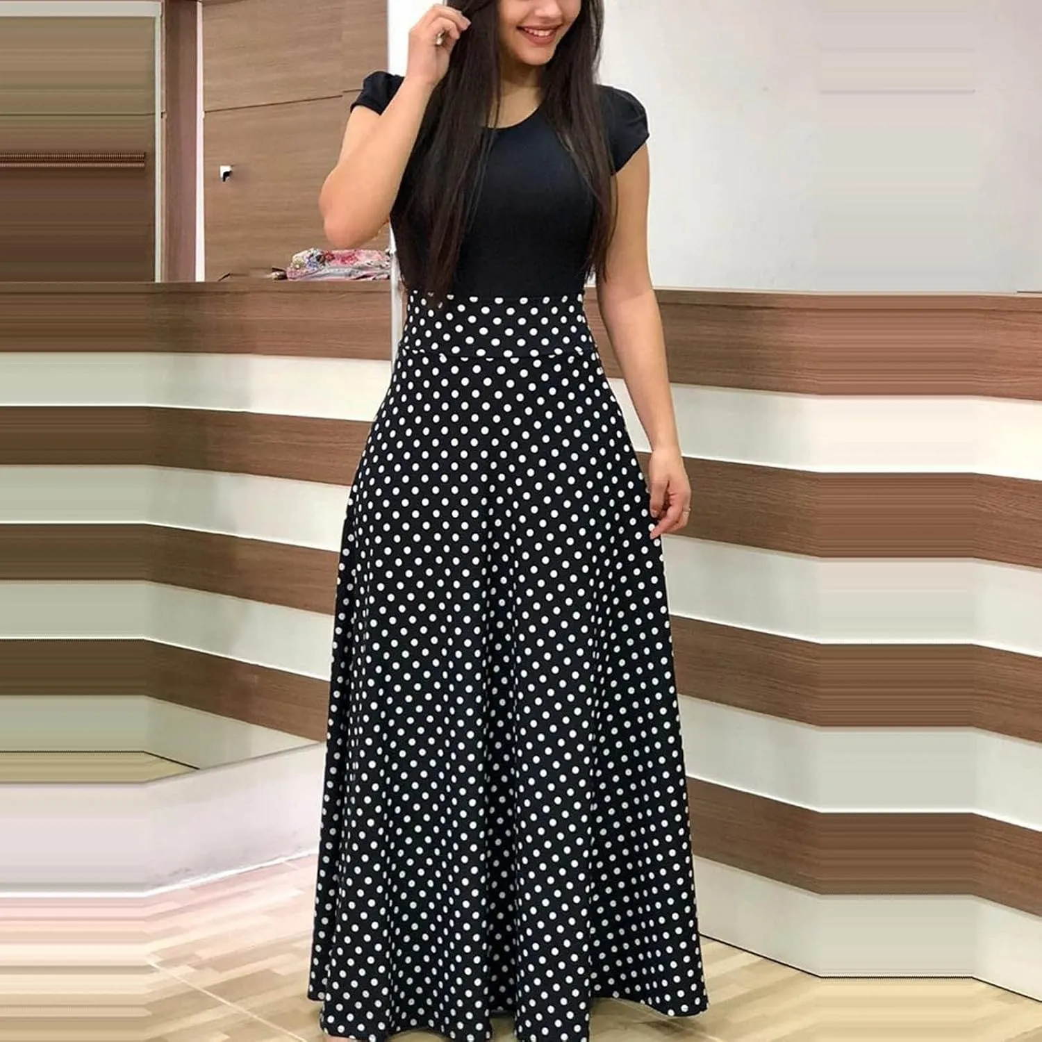 Womens Fashion Casual Floral Printed Maxi Dress Short Sleeve Party Long Max Dress