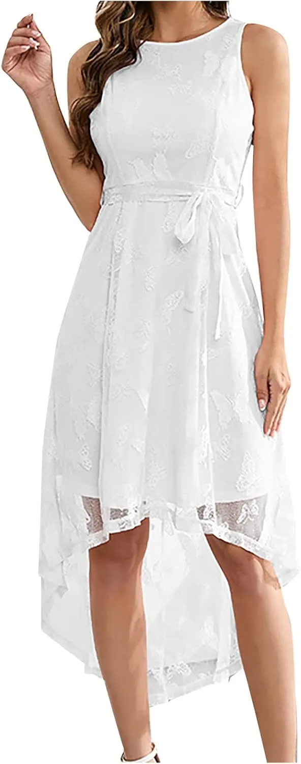 Women's Fashion Dress Sexy Sleeveless Lace Mesh Midi Skirts Waisted Trendy Fishtail Dresses Wedding Business Gowns