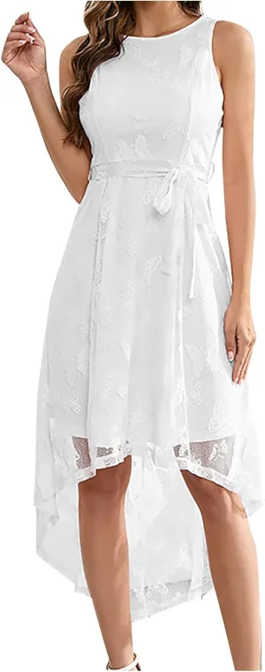 Women's Fashion Dress Sexy Sleeveless Lace Mesh Midi Skirts Waisted Trendy Fishtail Dresses Wedding Business Gowns
