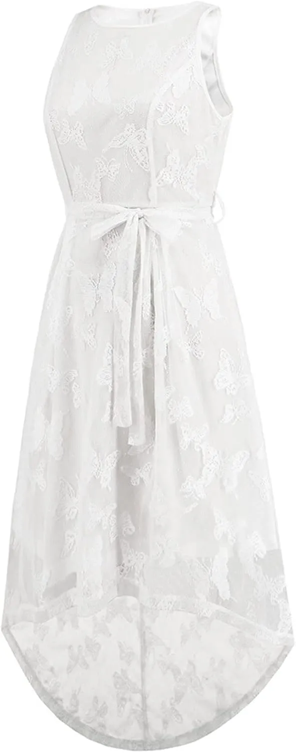 Women's Fashion Dress Sexy Sleeveless Lace Mesh Midi Skirts Waisted Trendy Fishtail Dresses Wedding Business Gowns
