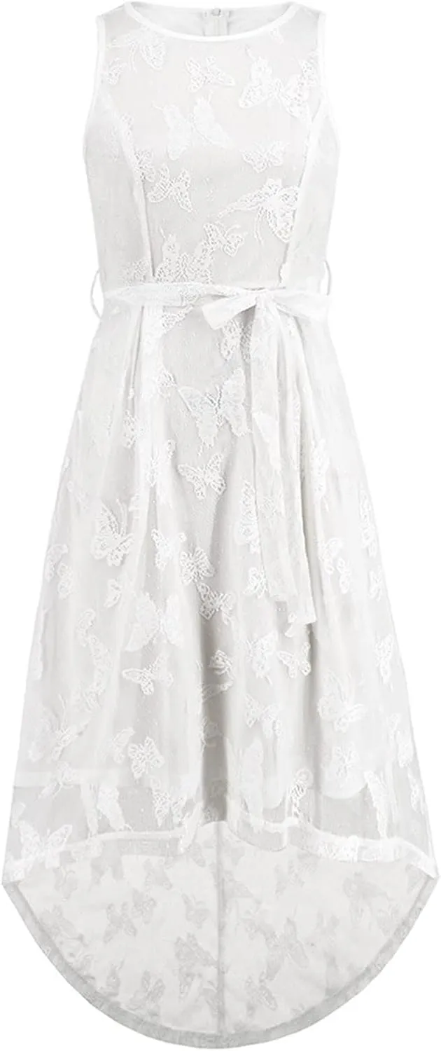 Women's Fashion Dress Sexy Sleeveless Lace Mesh Midi Skirts Waisted Trendy Fishtail Dresses Wedding Business Gowns