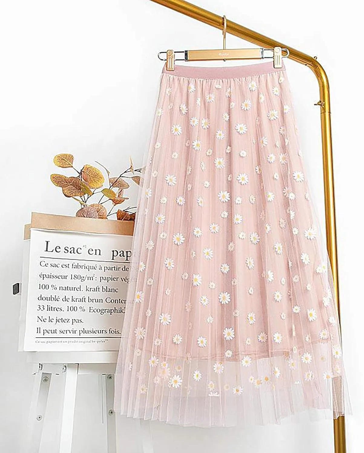 Women's Floral Midi Skirt Elastic Pleated Mesh A-Line Tulle Skirt Swing Women Skirt Wrap Midi Skirts Ankle Skirts