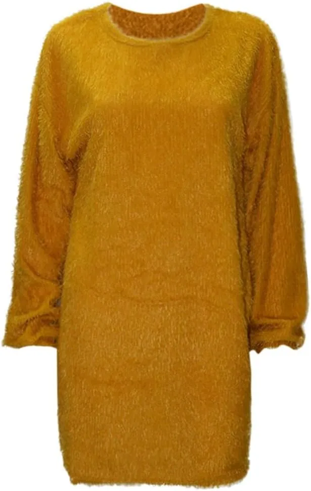 Womens Furry Sweater Dress Trendy Long Sleeve Crewneck Pullover Mini Dresses Oversized Soft Fall Winter Casual Dress